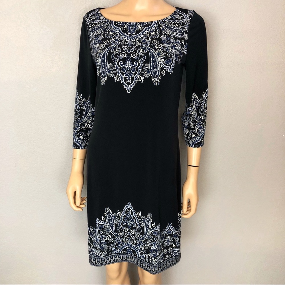 White House Black Market Paisley Shift Dress Black